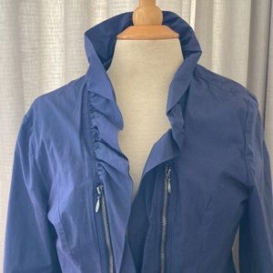 SALE - Chicos Light Navy Blue Ruffle Jacket Open Front Side Zipper Size 0